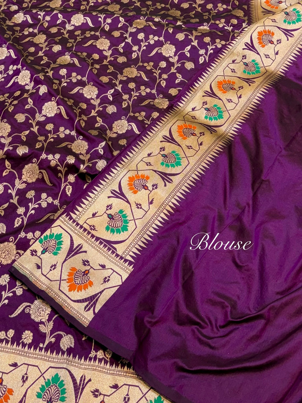 Wine Purple 100% Pure Banarasi Katan Silk Meenakari Paithani Saree