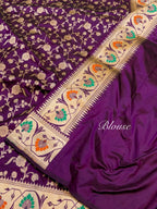 Wine Purple 100% Pure Banarasi Katan Silk Meenakari Paithani Saree