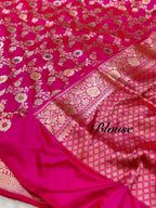 Rani Pink 100% Pure Banarasi Katan Silk Handloom Handwoven Pattu Saree