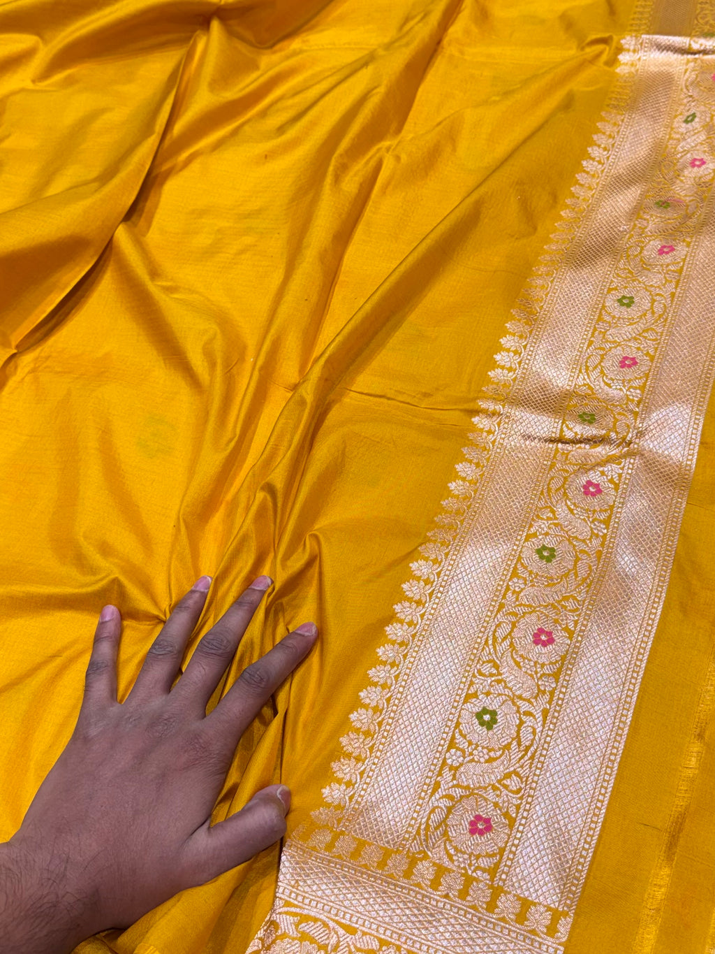 Yellow 100% Pure Banarasi Katan Silk Meenakari Brocade Saree