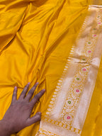 Yellow 100% Pure Banarasi Katan Silk Meenakari Brocade Saree