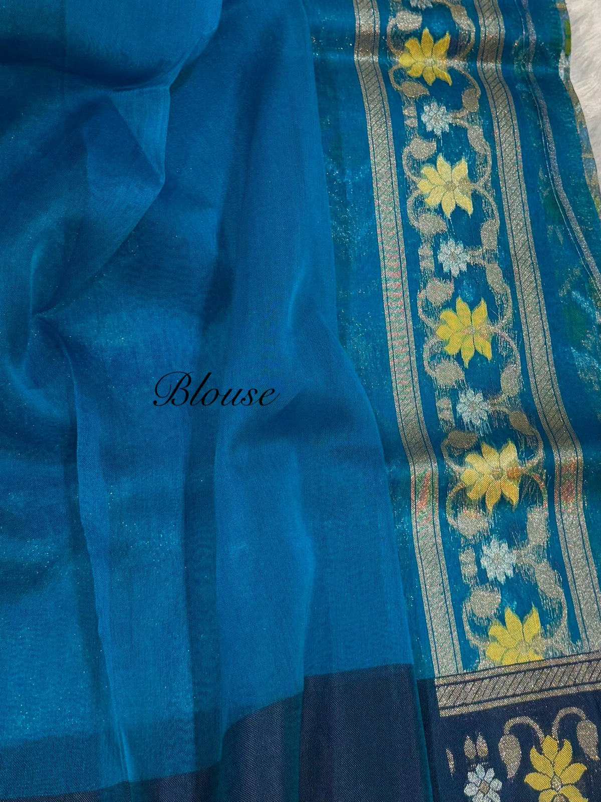 Sapphire Blue Pure Ektara Banarasi Kora Jamdani Saree