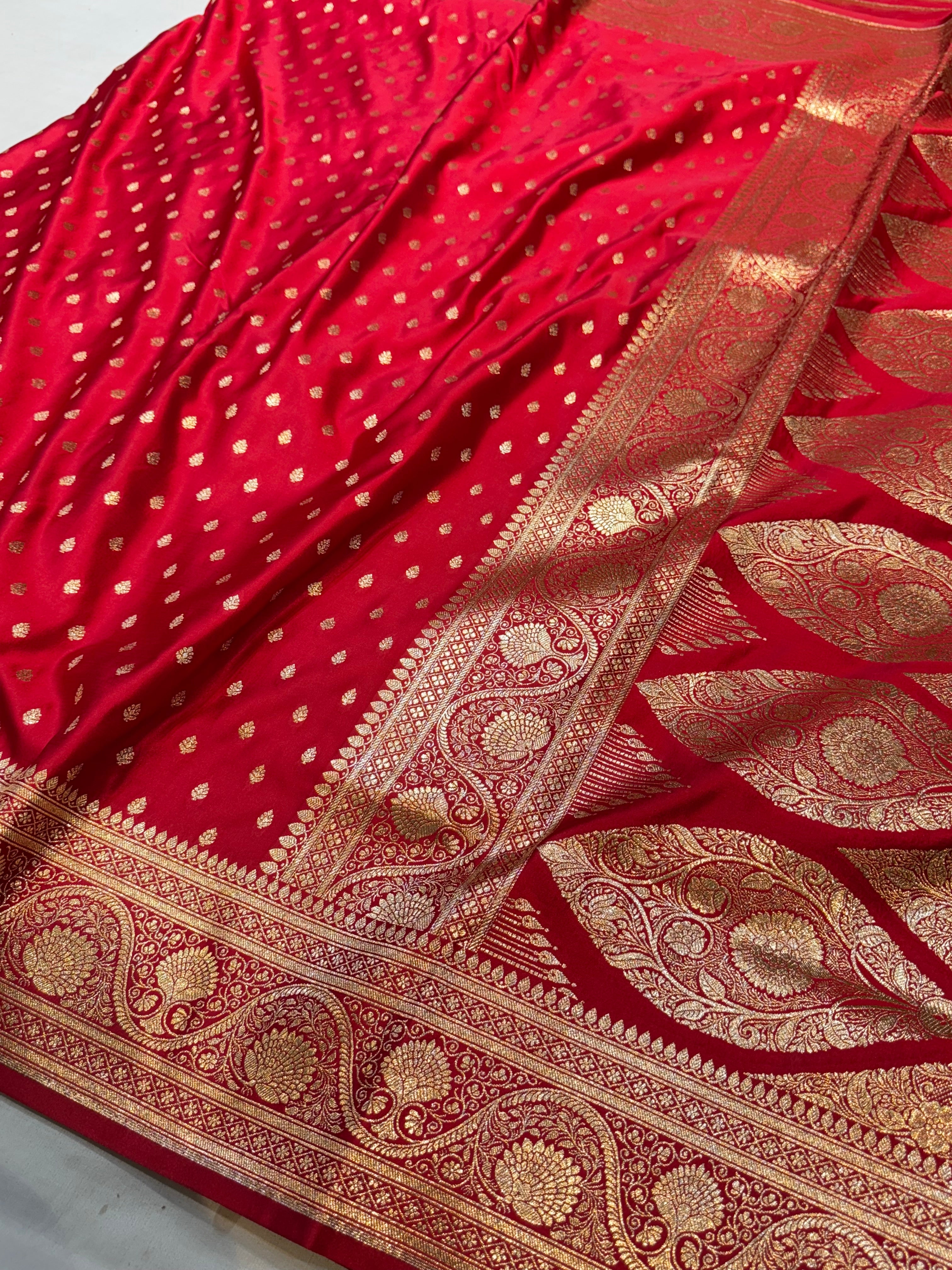 Red Banarasi Soft Mashru Silk Partywear Saree