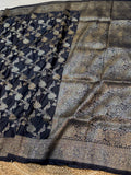 Balck Banarasi Soft Mashru Silk Partywear Saree