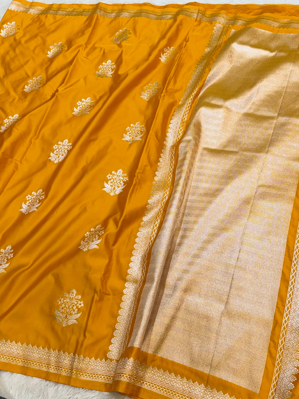 Gold Yellow Banarasi Soft Mashru Silk Partywear Saree