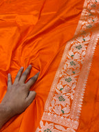 Fanta Orange 100% Pure Banarasi Katan Silk Meenakari Saree