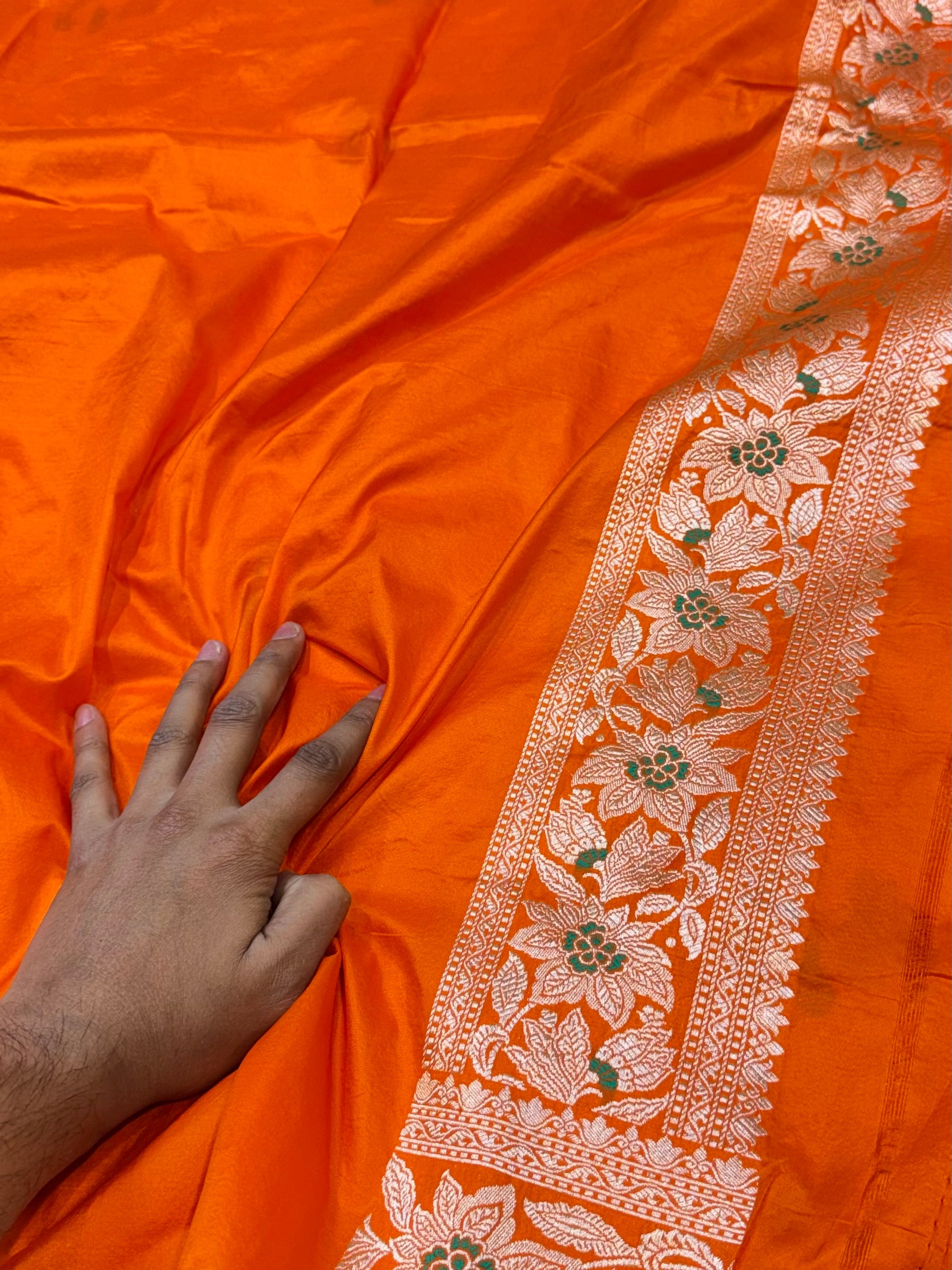 Fanta Orange 100% Pure Banarasi Katan Silk Meenakari Saree