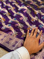Prebook | Violet Purple 100% Pure Banarasi Katan Silk Meenakari Saree