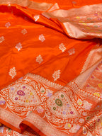 Fanta Orange 100% Pure Banaras Katan Silk Handloom Handwoven Pattu Saree