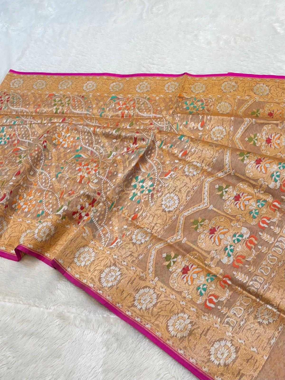 Prebook | Beige Pure Ektara Banarasi Kora Jamdani Saree