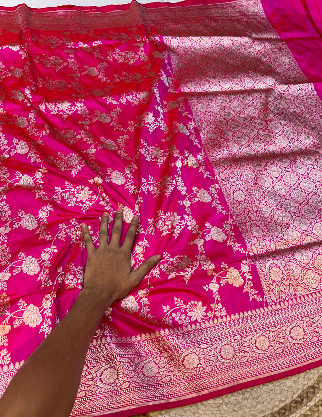 Rani Pink 100% Pure Banarasi Katan Silk Saree