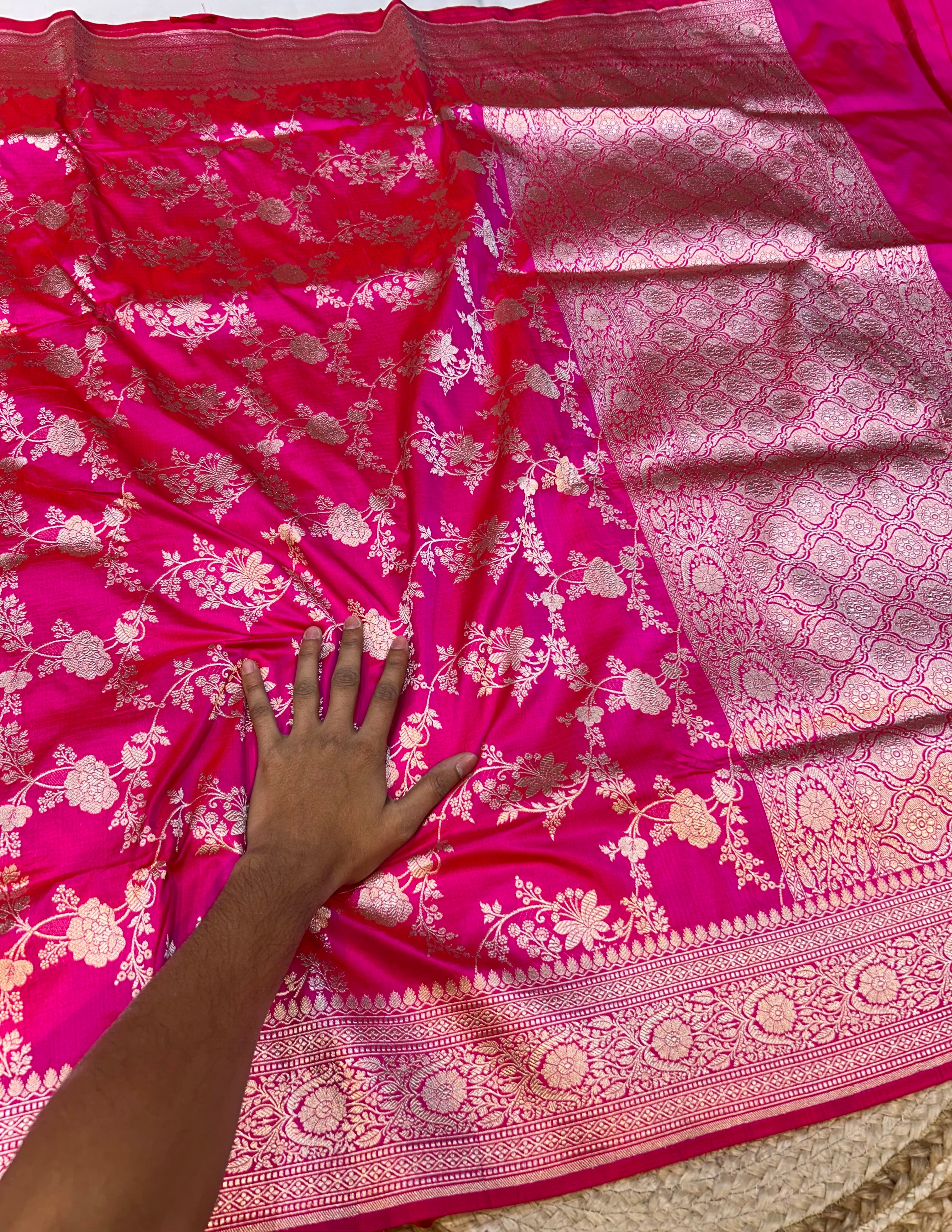 Rani Pink 100% Pure Banarasi Katan Silk Saree