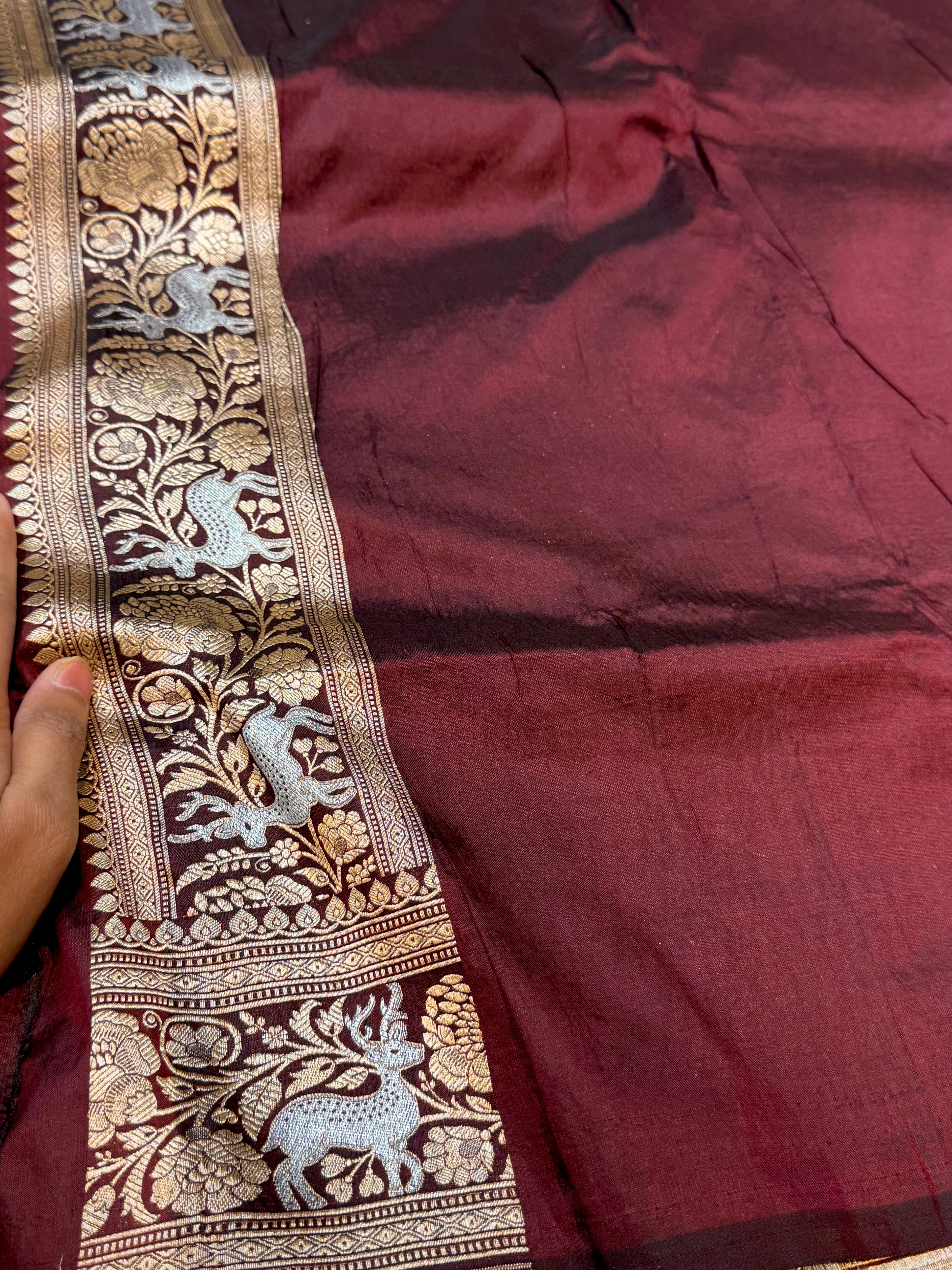 Maroon 100% Pure Banarasi Katan Silk Meenakari Saree