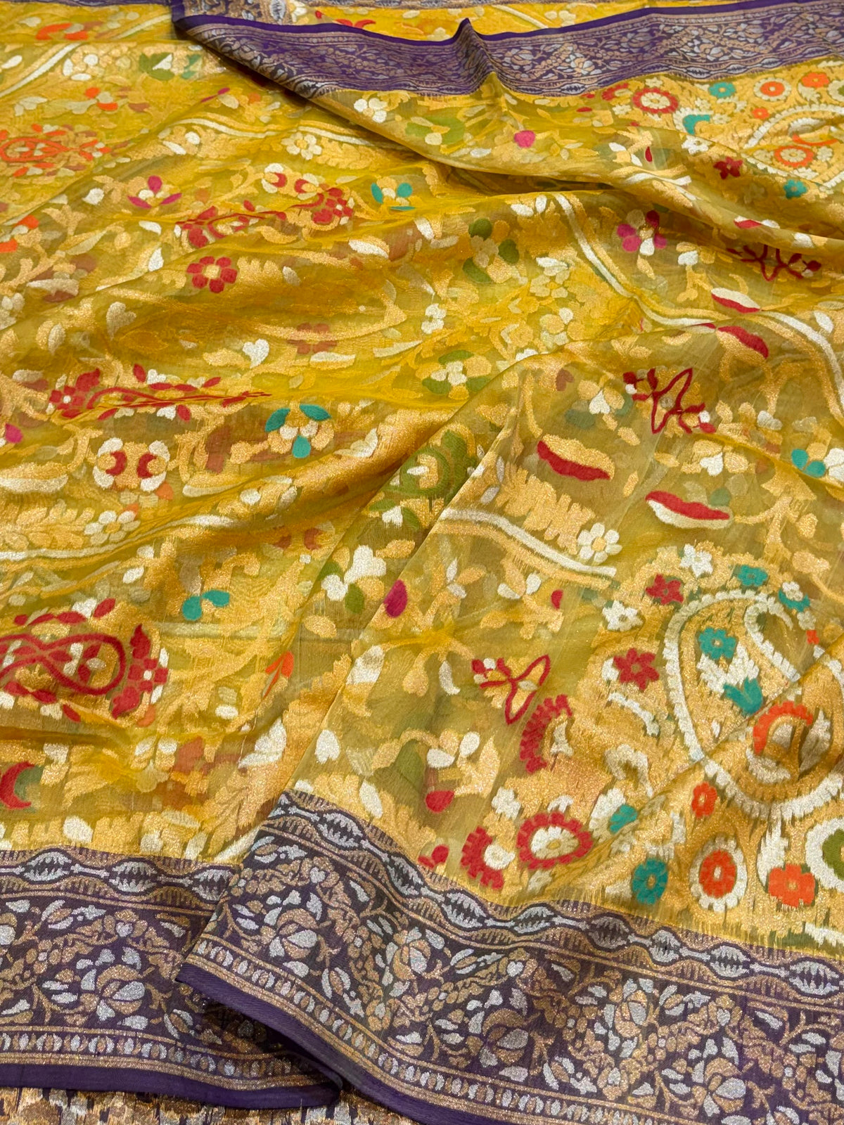 Light Pista Green Pure Ektara Banarasi Kora Jamdani Saree