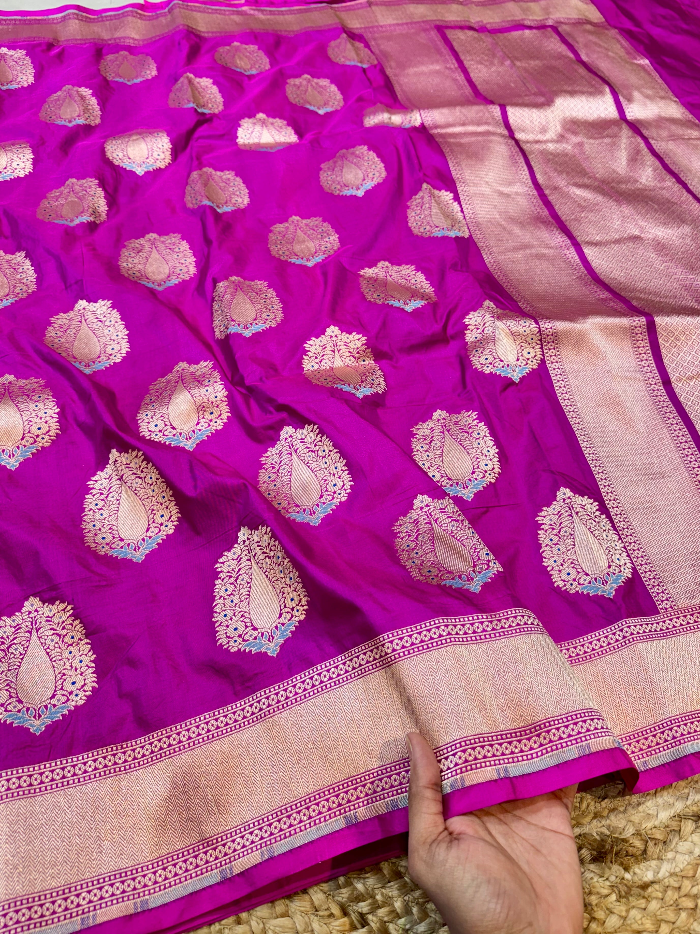 Magenta Pink 100% Pure Banarasi Katan Silk Meenakari Saree