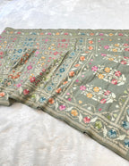Prebook | Dusty Grey 100% Pure Ektara Banarasi Cotton Jamdani Saree