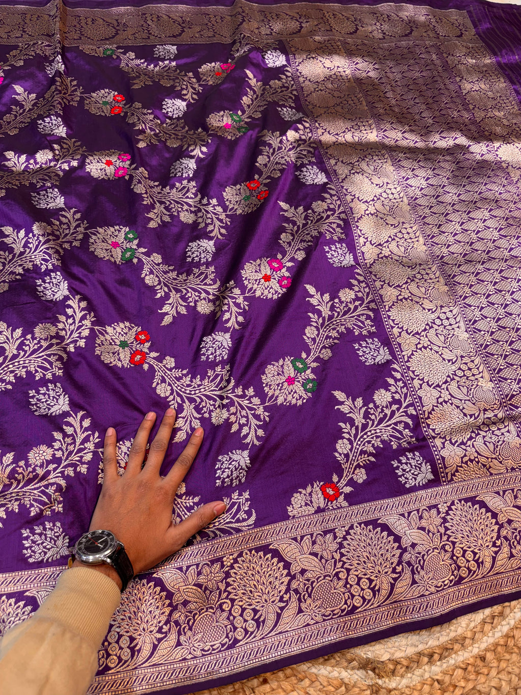 Violet Purple 100% Pure Banarasi Katan Silk Handloom Handwoven Pattu Saree