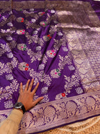 Violet Purple 100% Pure Banarasi Katan Silk Handloom Handwoven Pattu Saree
