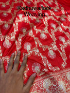 Red 100% Pure Banarasi Katan Silk Handloom Handwoven Pattu Saree