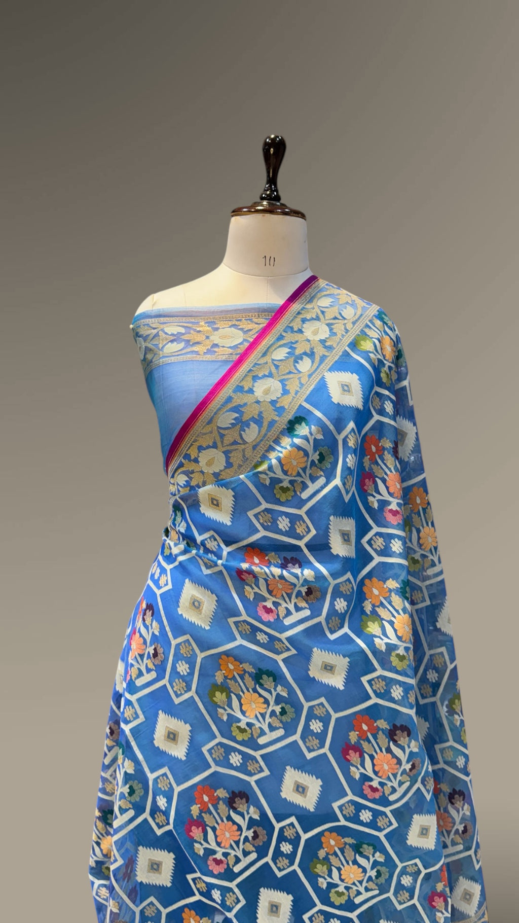 Blue 100% Pure Ektara Banarasi Kora Jamdani Saree