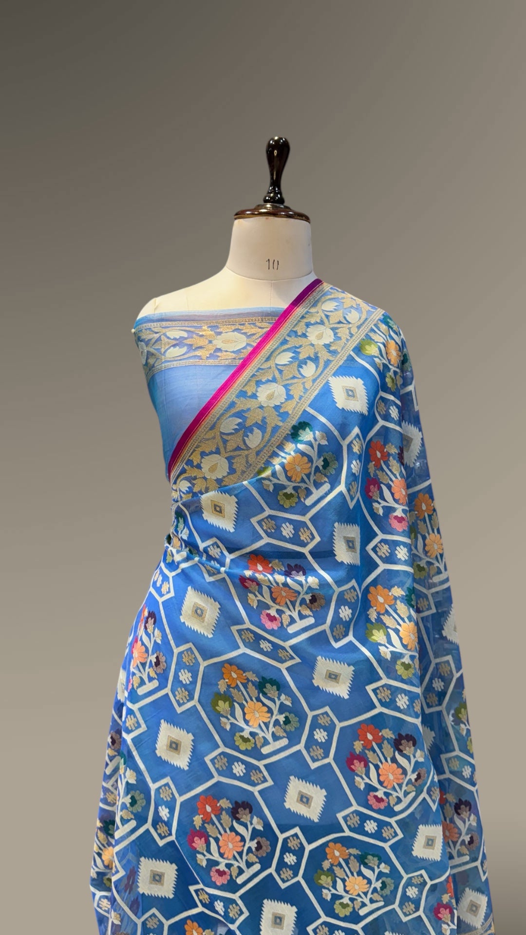 Blue 100% Pure Ektara Banarasi Kora Jamdani Saree