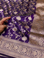 Violet Purple 100% Pure Banarasi Katan Silk Saree