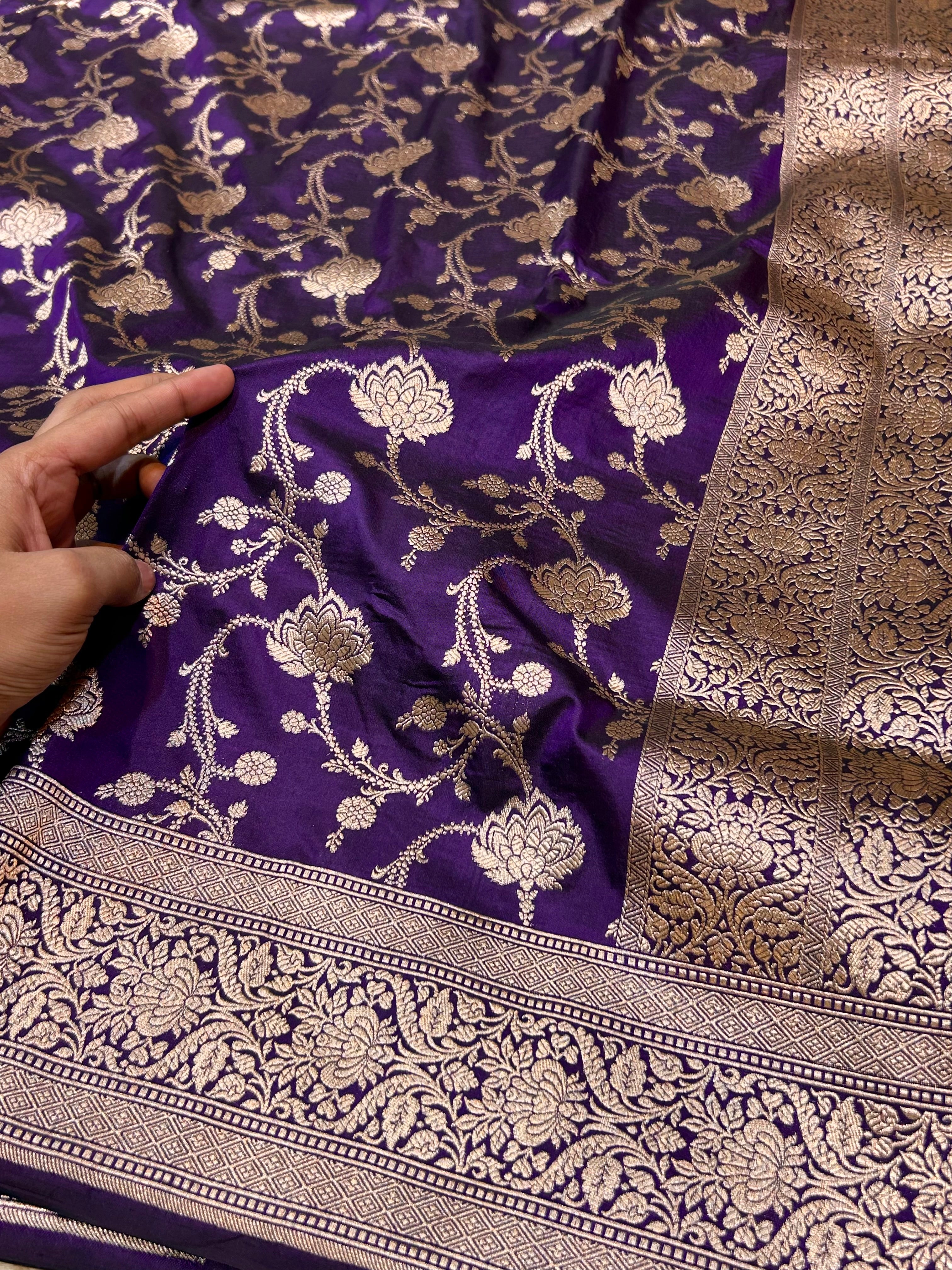 Violet Purple 100% Pure Banarasi Katan Silk Saree