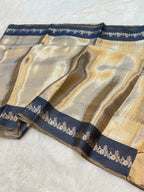Navy Blue 100% Pure Banarasi Molten Tissue Silk Brocade Saree