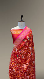 Red 100% Pure Ektara Banarasi Kora Jamdani Saree
