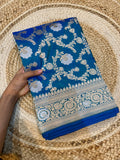 Prebook | Dual Shade Peacock Blue 100% Pure Banarasi Katan Silk Meenakari Saree