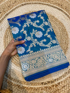 Prebook | Dual Shade Peacock Blue 100% Pure Banarasi Katan Silk Meenakari Saree