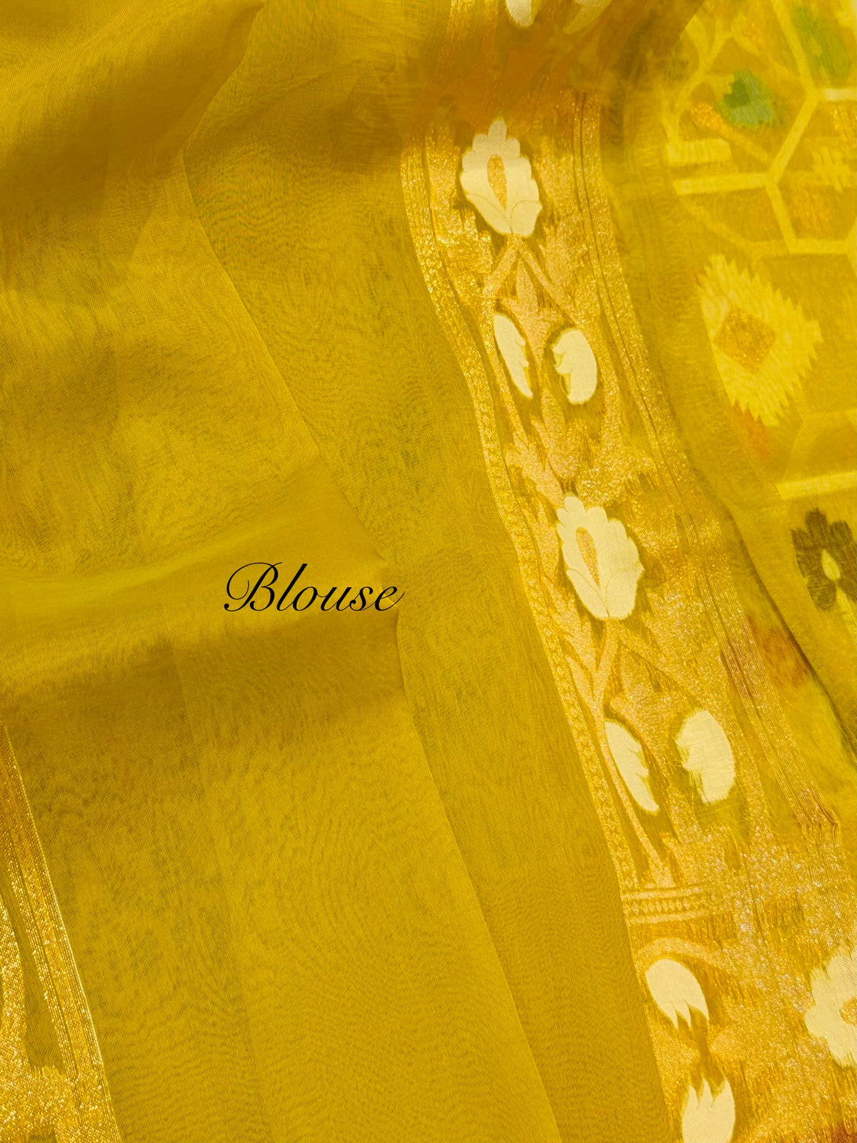 Lemon Banarasi Ektara Kora Jamdani Saree