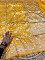 Yellow 100% Pure Banarasi Katan Silk Meenakari Saree