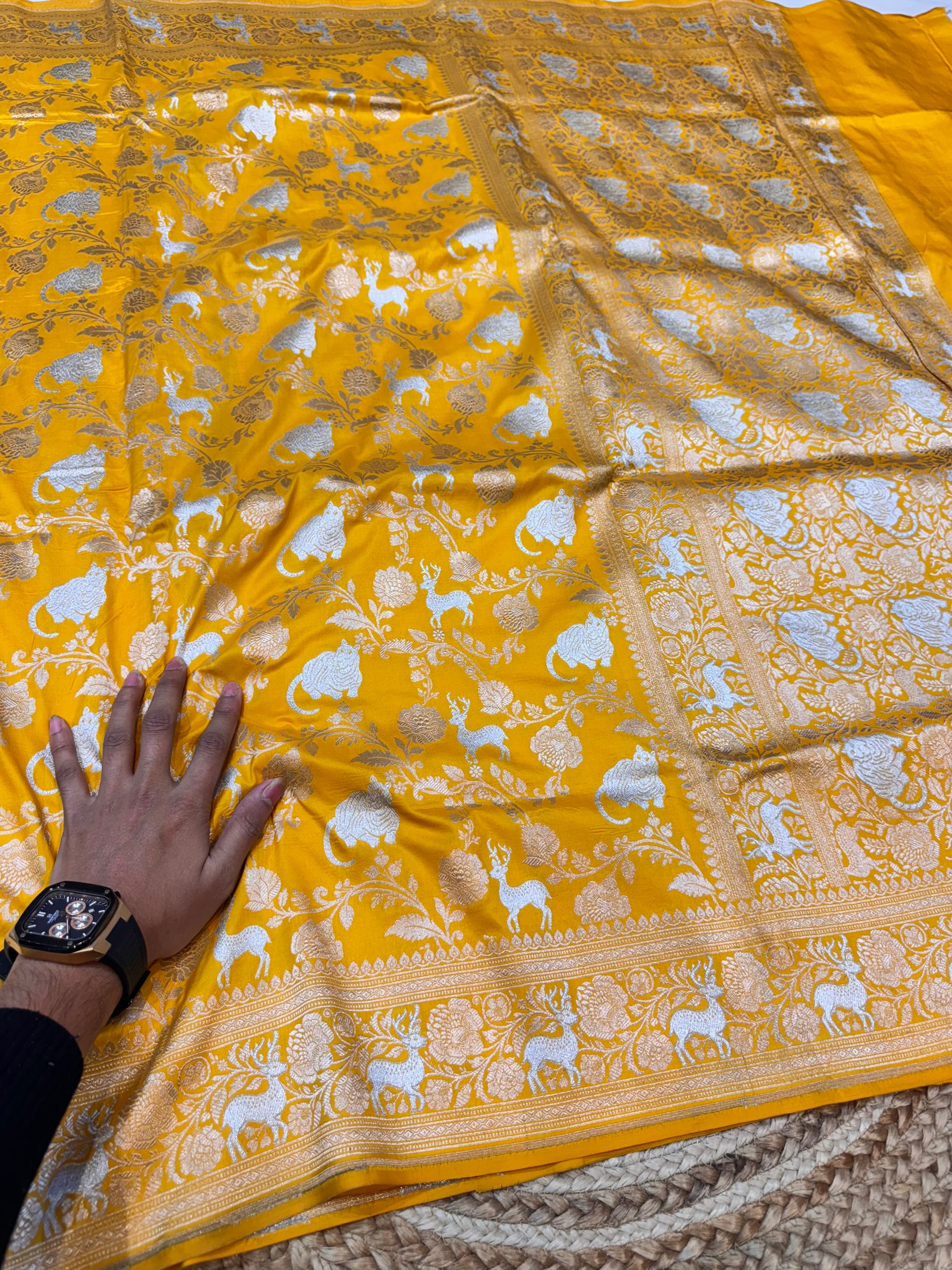 Yellow 100% Pure Banarasi Katan Silk Meenakari Saree