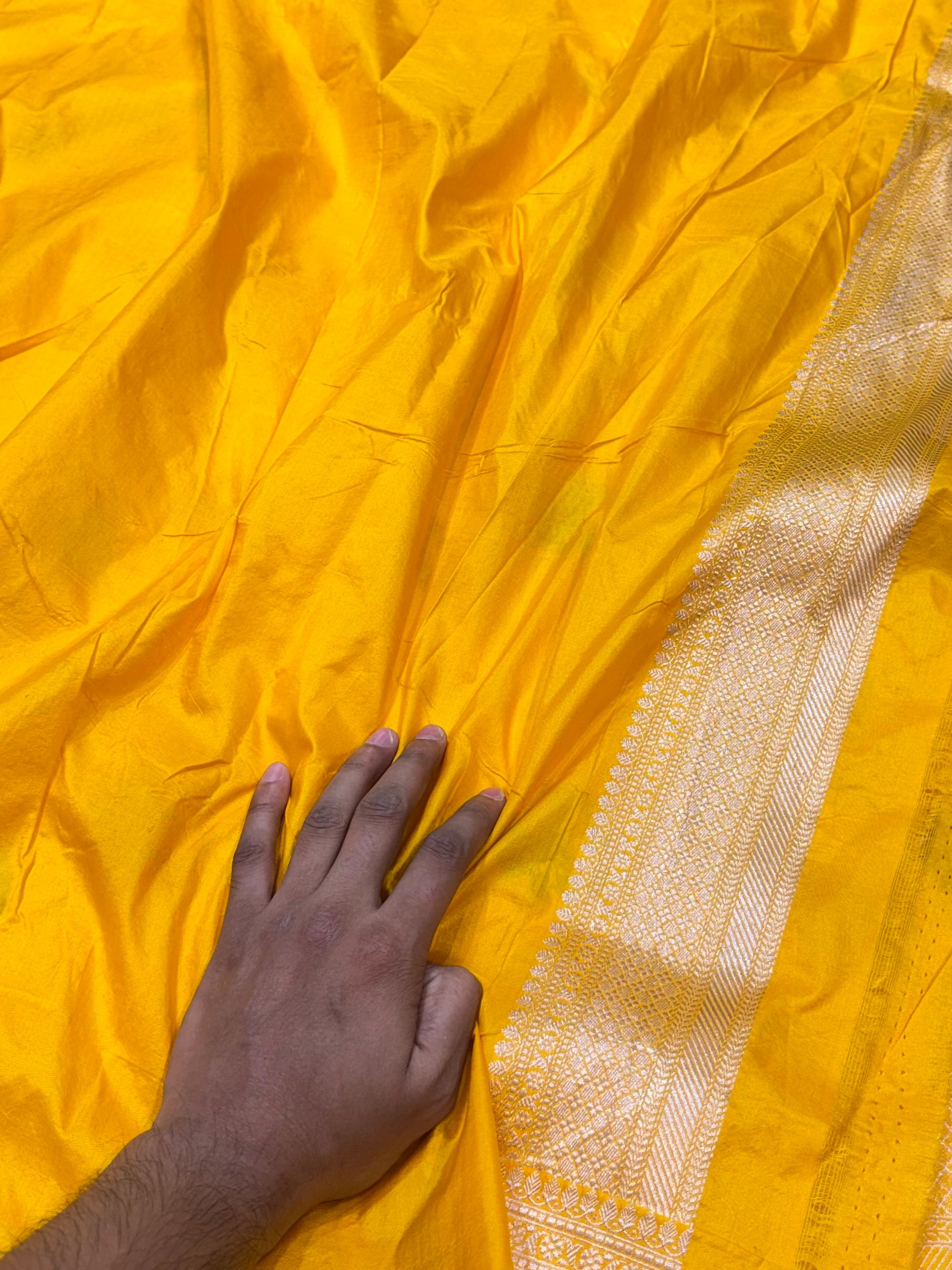 Yellow 100% Pure Banarasi Katan Silk Meenakari Saree
