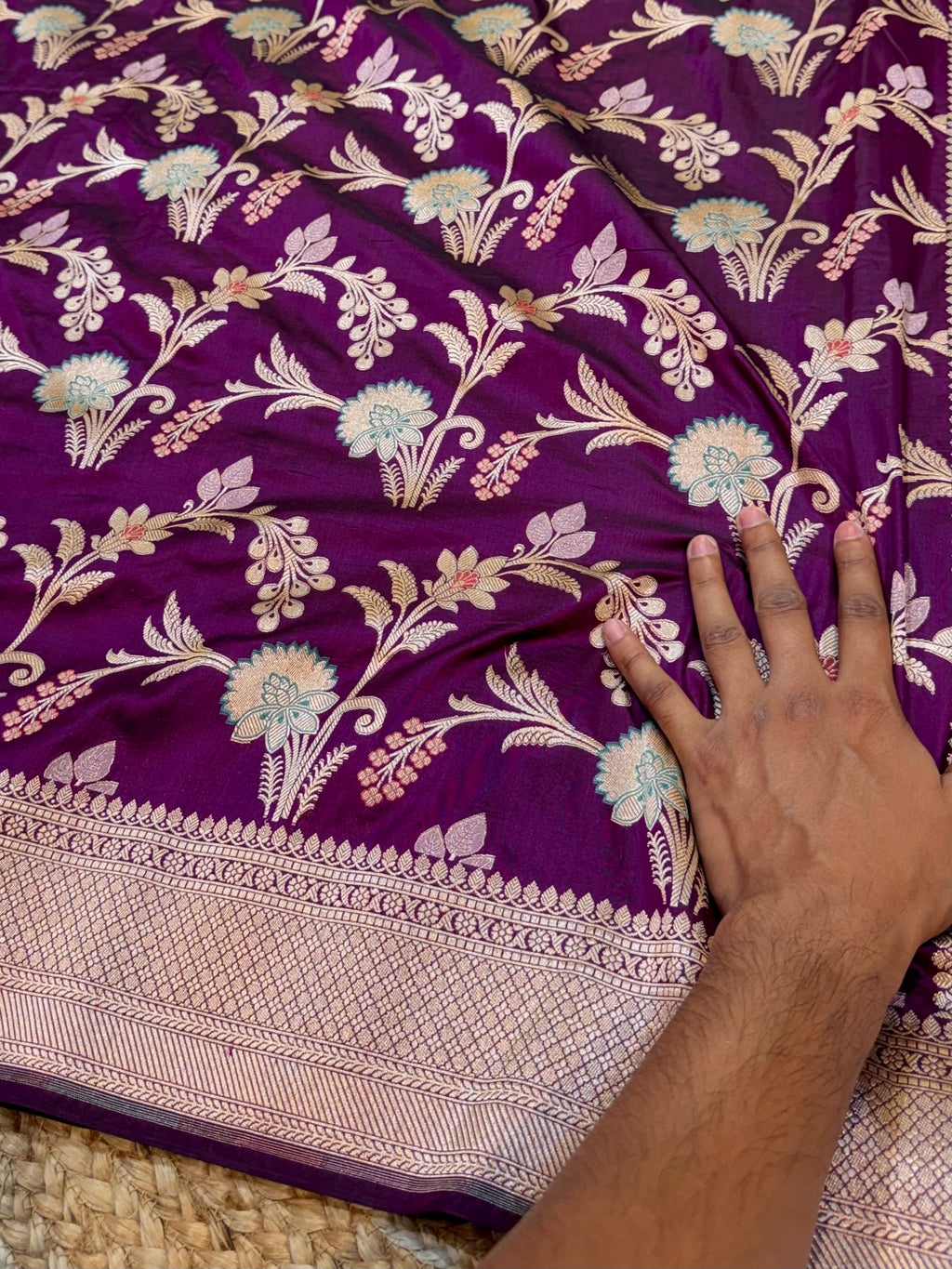 Wine Purple 100% Pure Banarasi Katan Silk Meenakari Saree