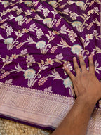 Wine Purple 100% Pure Banarasi Katan Silk Meenakari Saree