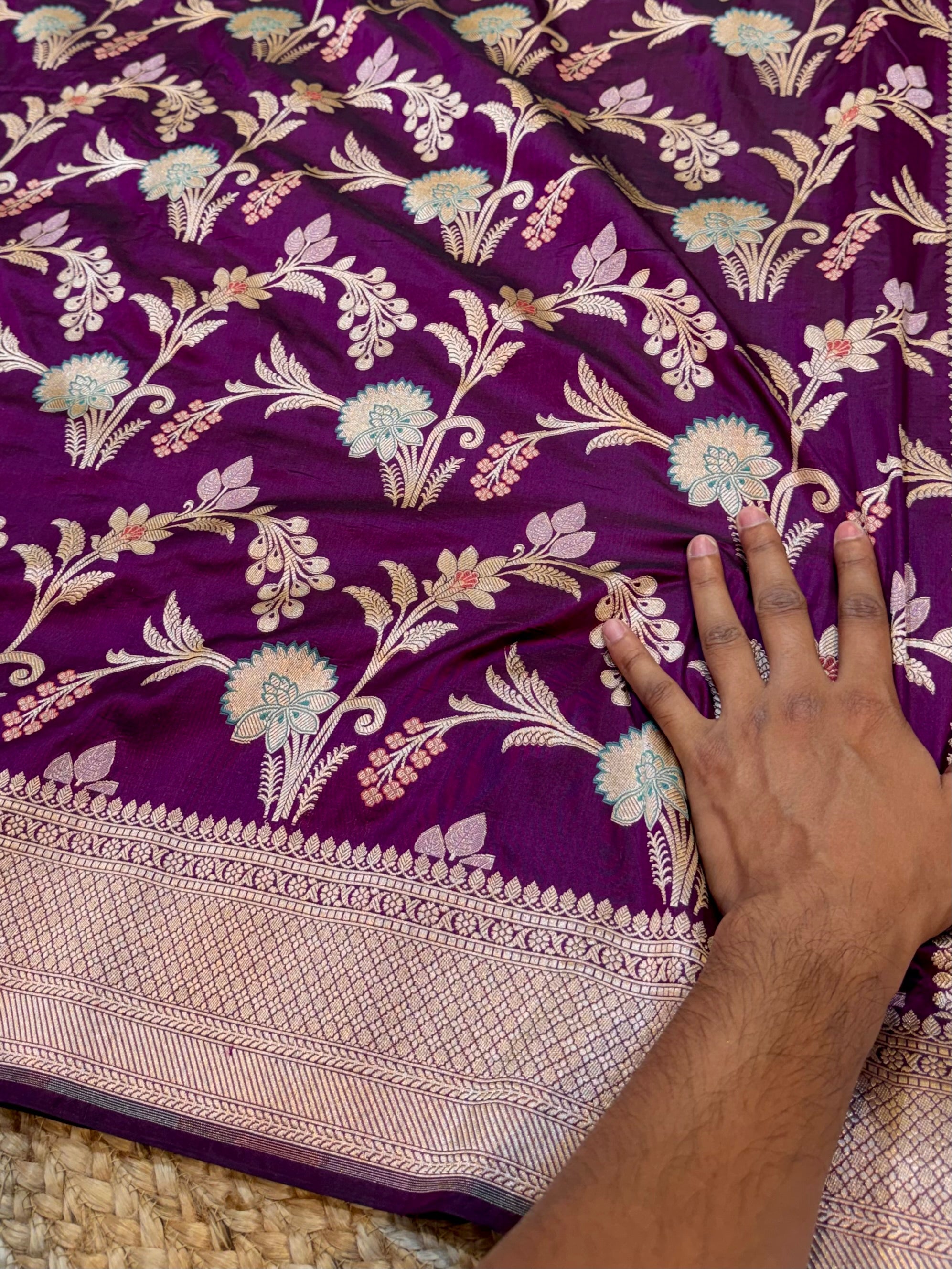 Wine Purple 100% Pure Banarasi Katan Silk Meenakari Saree