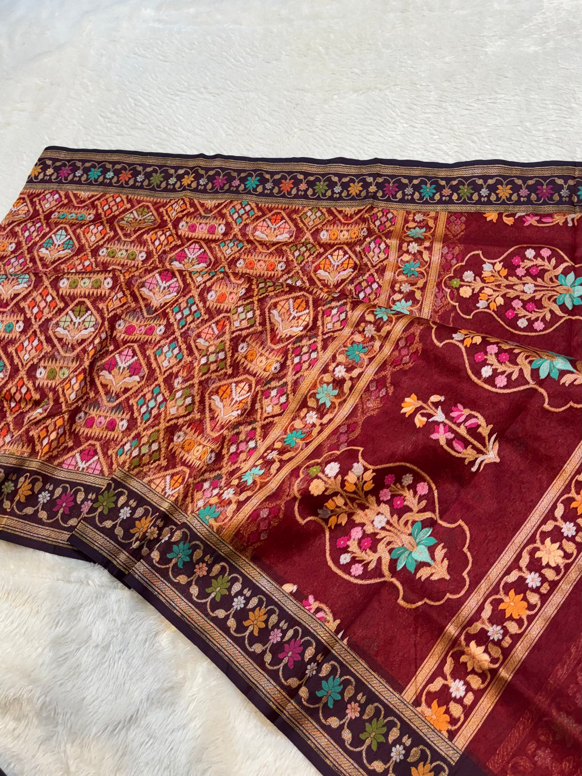 Prebook | Wine Ektara Banarasi Kora Jamdani Saree