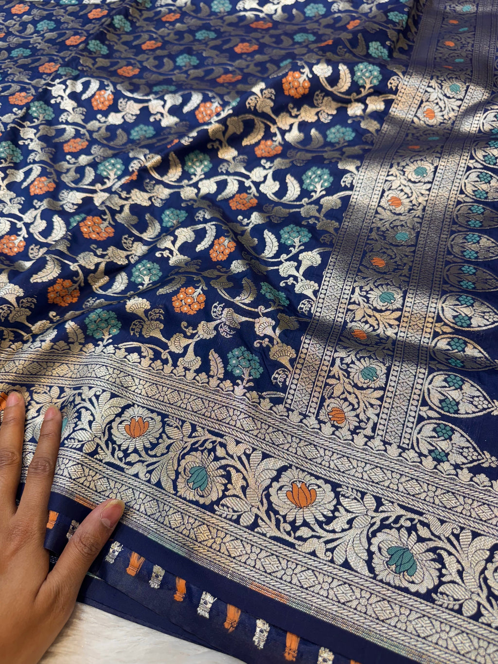 Dark Blue Banarasi SemiKatan Silk Partywear Saree