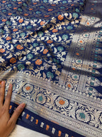 Dark Blue Banarasi SemiKatan Silk Partywear Saree