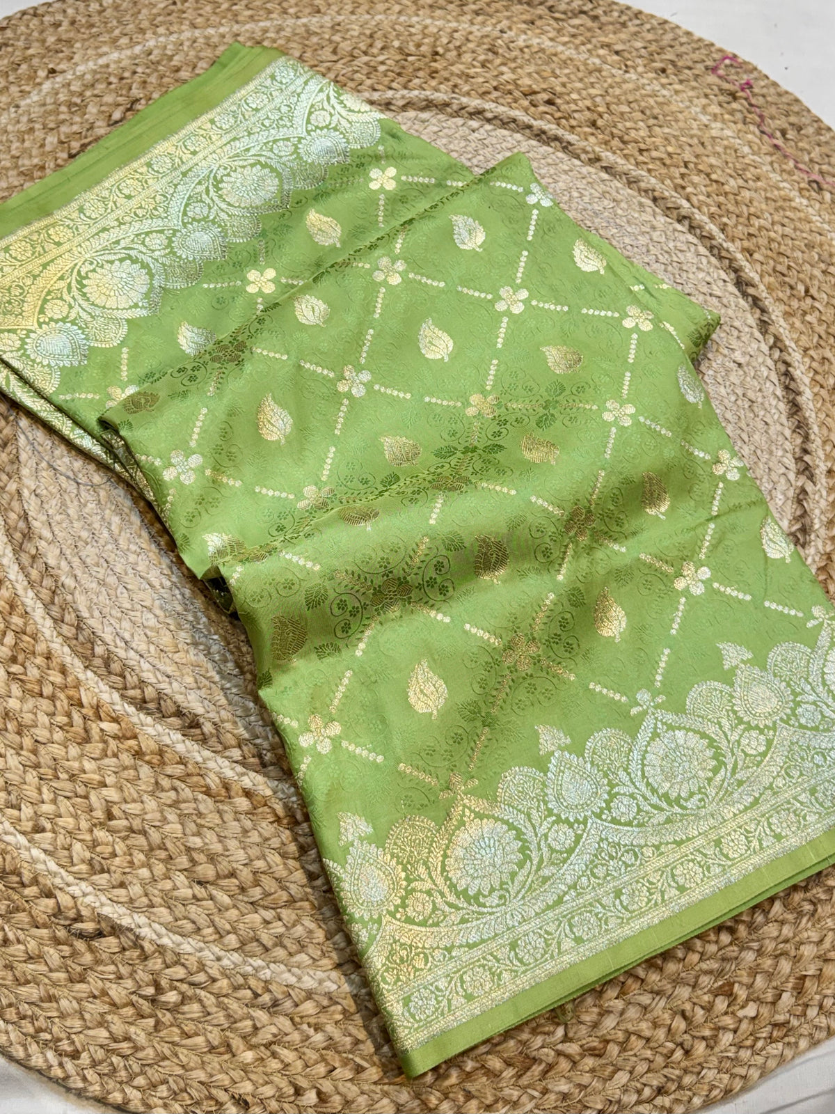 Pista Green Banarasi Soft Mashru Silk Partywear Saree