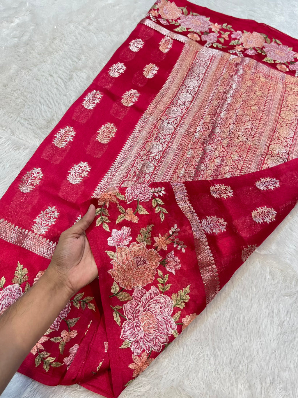 Prebook | Rani Pink 100% Pure Banarasi Poona Silk Raw Mango Saree