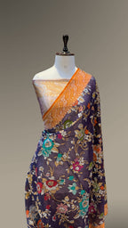 Prebook | Dark Blue Pure Banarasi Ektara Kora Jamdani Saree