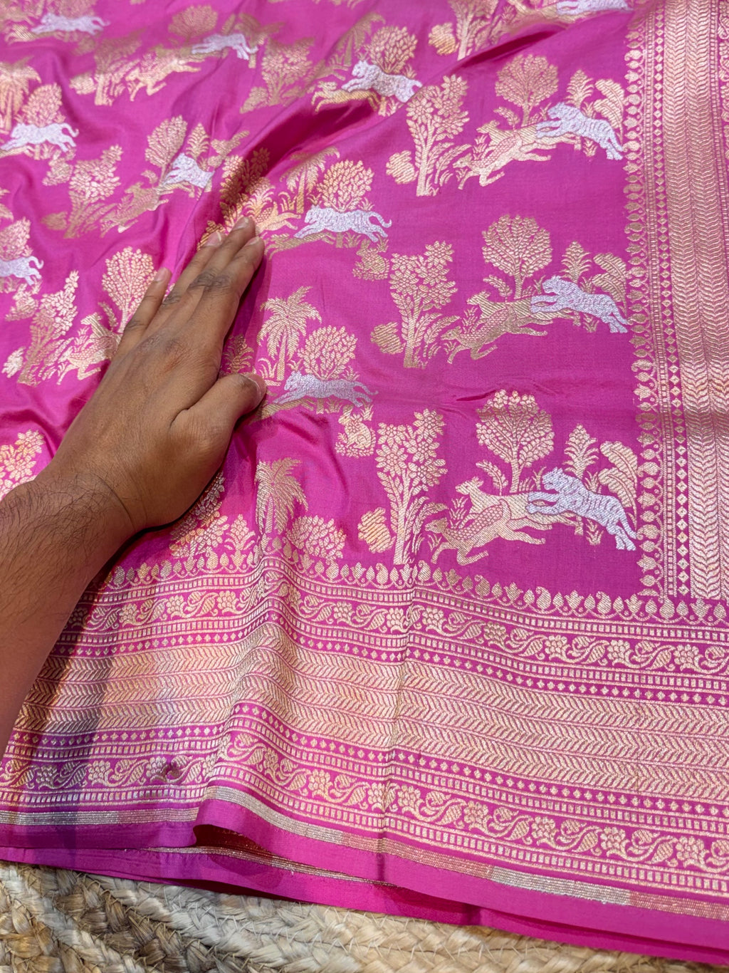 Baby Pink 100% Pure Banarasi Katan Silk Meenakari Saree