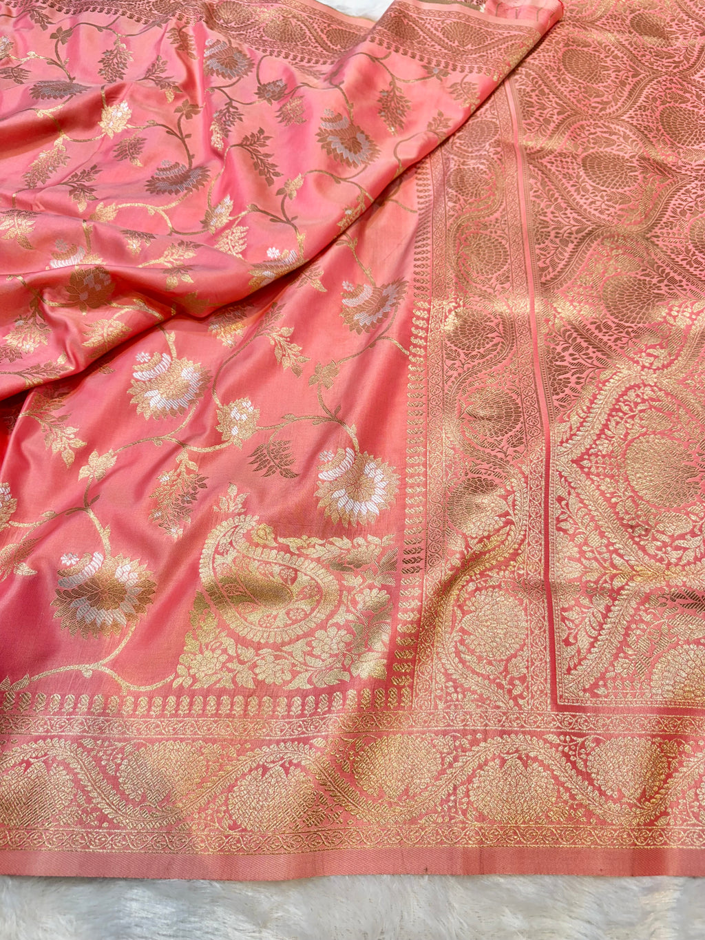 Peach Banarasi SemiKatan Silk Partywear Saree