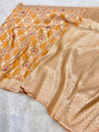 Mustard Yellow Banarasi Soft Mashru Silk Partywear Meenakari Saree