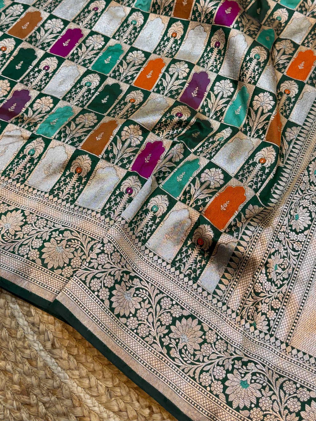 Bottle Green Exclusive Pure Banaras Katan Silk Rangkaat Saree