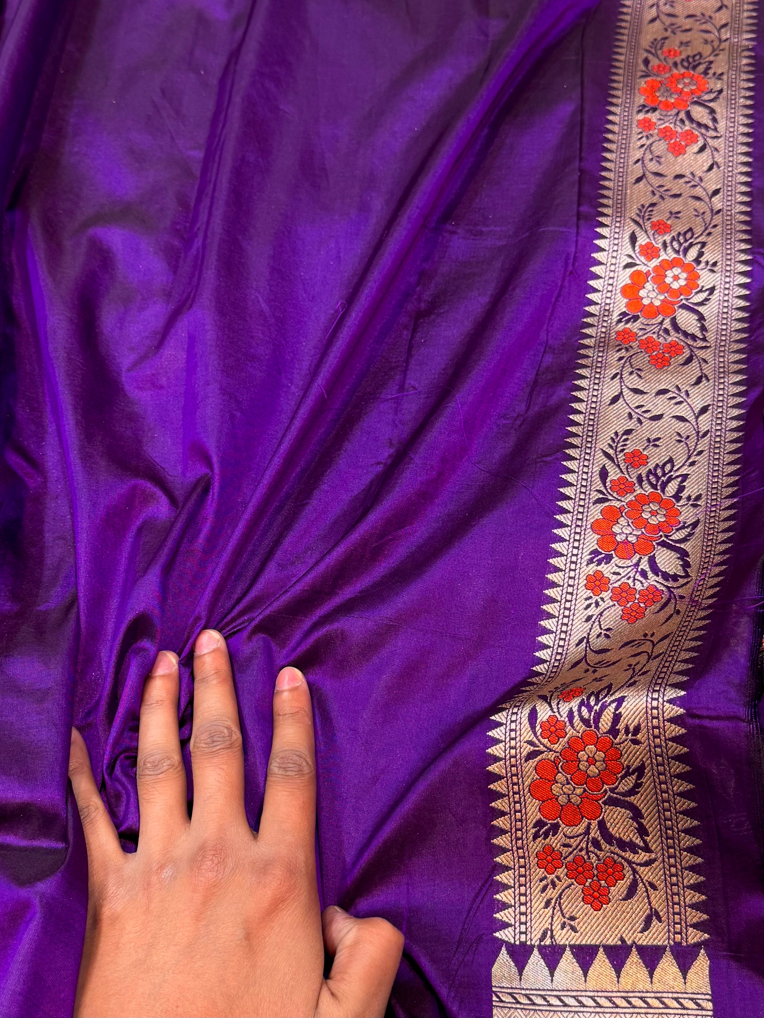 Violet Purple 100% Pure Banarasi Katan Silk Meenakari Saree