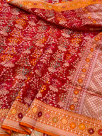 Red Pure Handloom Banarasi Ektara Kora Jamdani Saree